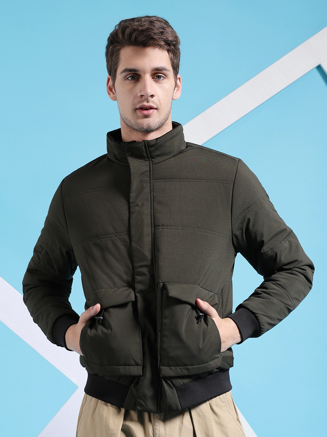 

The Indian Garage Co Men Regular Fit Padded Bomber Jacket, Olive