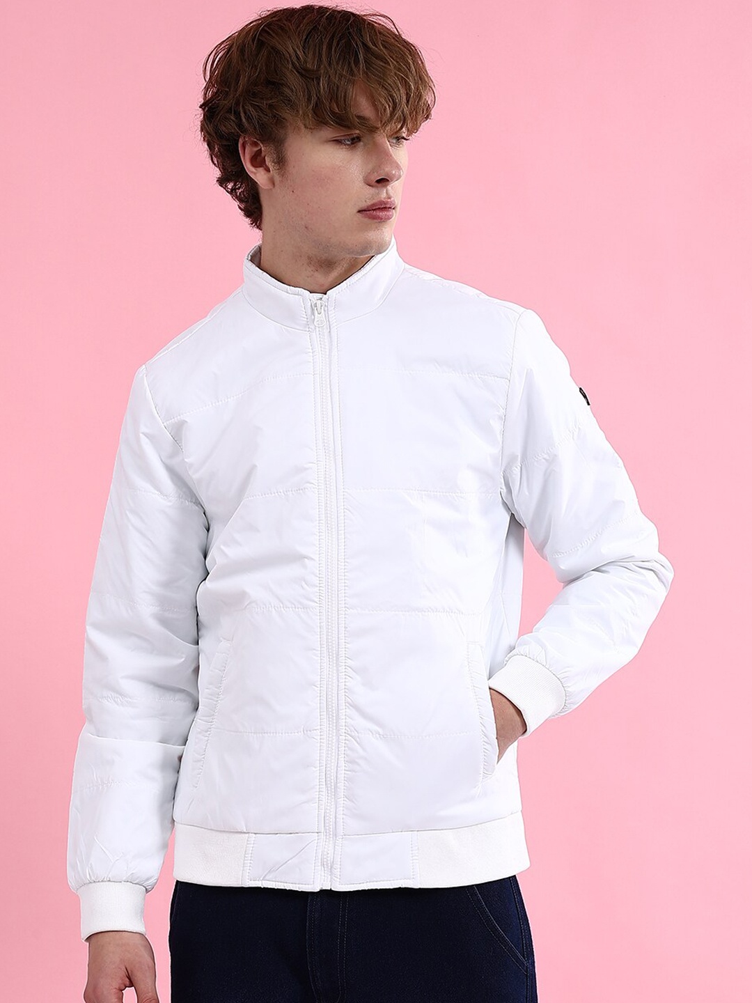 

The Indian Garage Co White Mock Collar Bomber Jacket