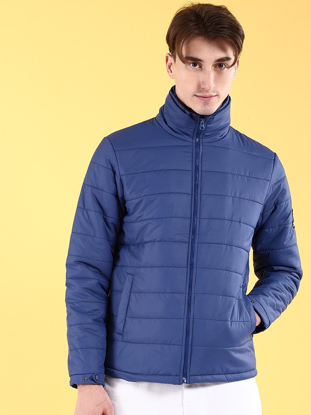 

The Indian Garage Co Men Solid High Neck Puffer Jacket, Blue