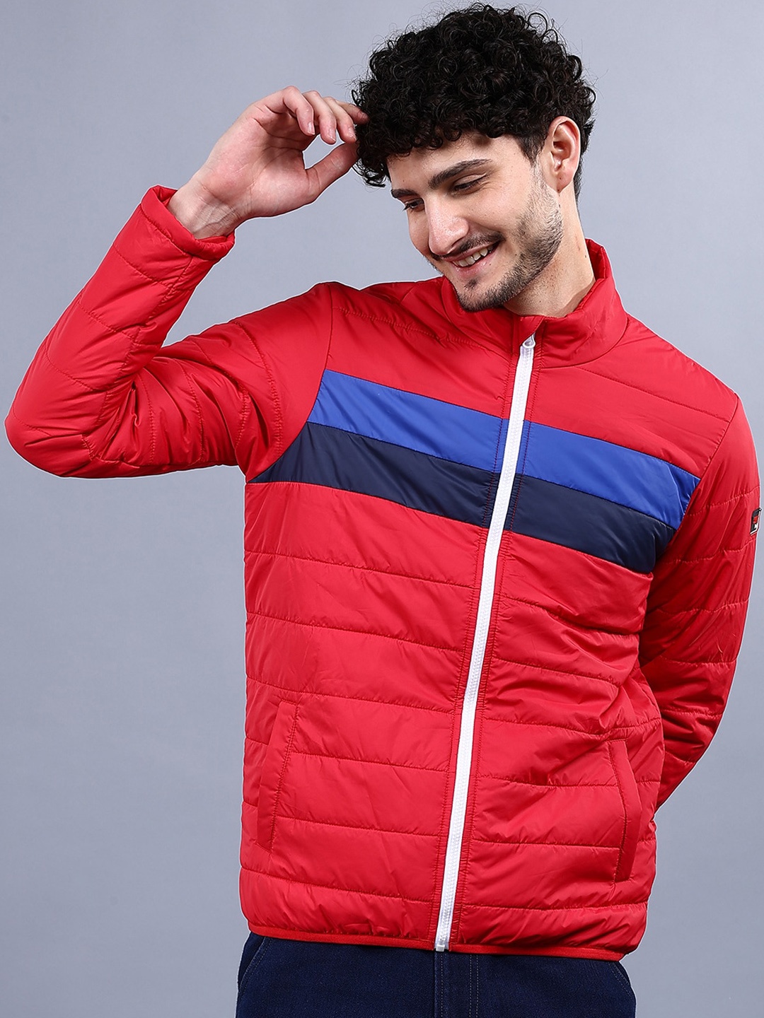 

The Indian Garage Co Men Colourblock Regular Fit Puffer Jacket, Red