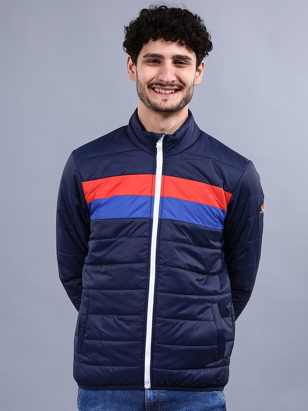 

The Indian Garage Co Men Colourblock Regular Fit Puffer Jacket, Navy blue