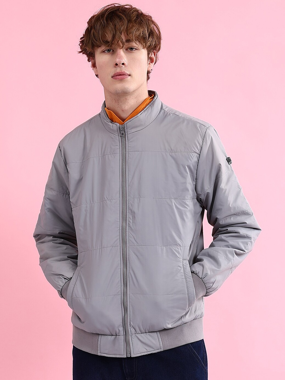 

The Indian Garage Co Mock Collar Bomber Jacket, Grey