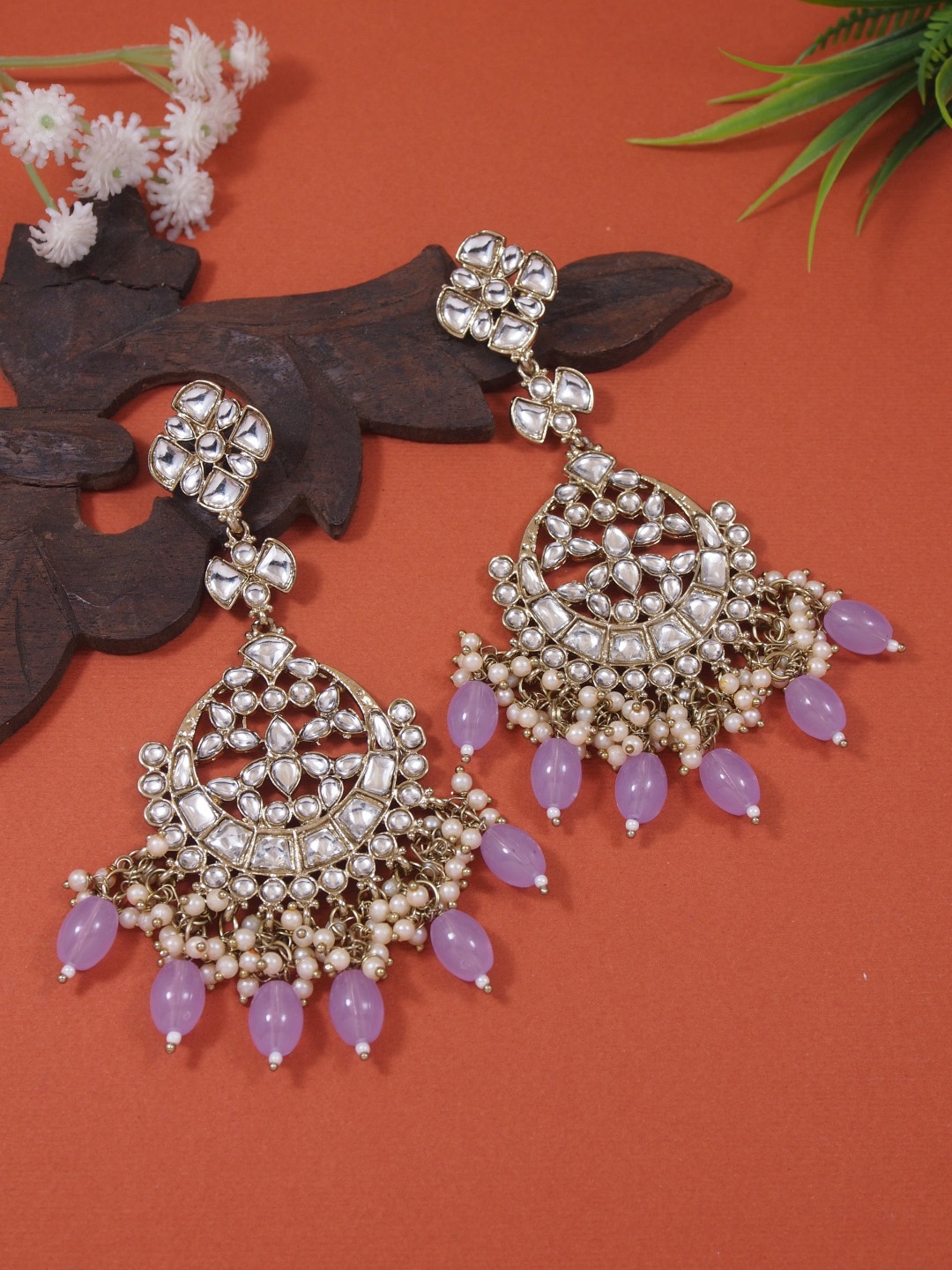 

I Jewels Gold-Plated Kundan Studded Contemporary Chandbali