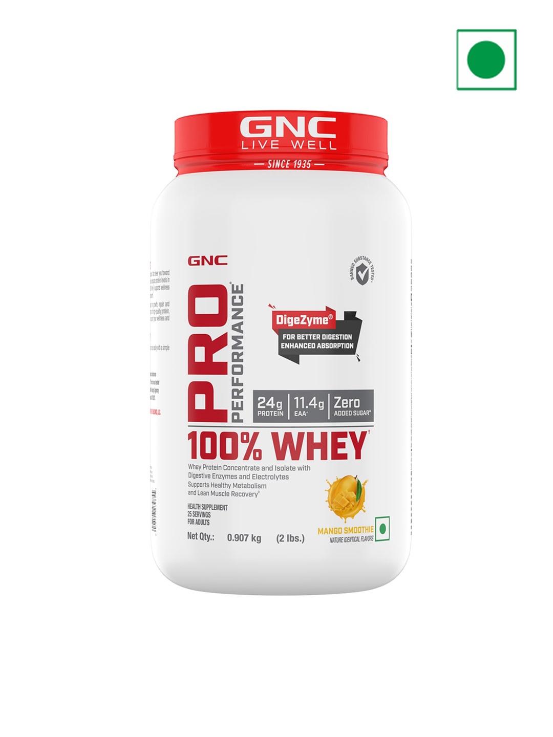 

GNC Pro Performance 100% Whey Protein Powder - Mango Smoothie - 0.907 kg, Red