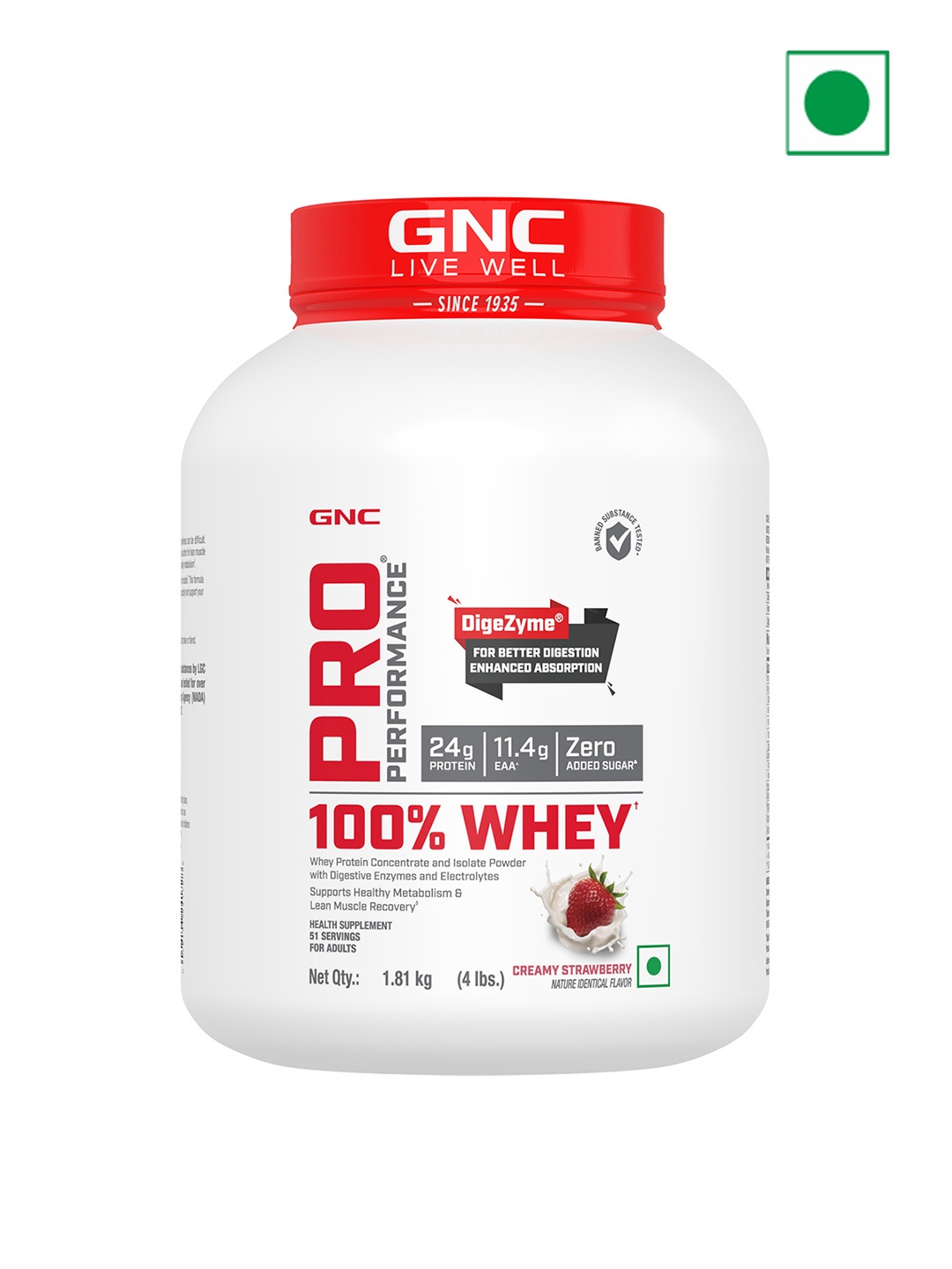 

GNC Pro Performance 100% Whey Protein Powder - Creamy Strawberry - 1.81 kg, Red