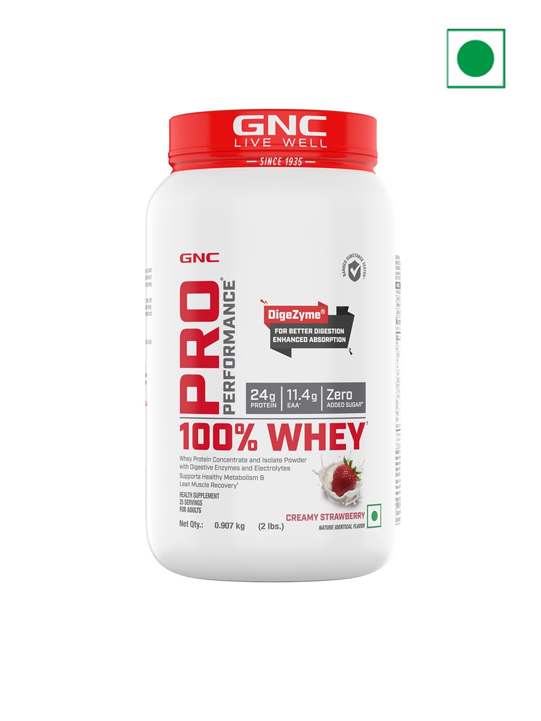 

GNC Pro Performance 100% Whey Protein Powder - Creamy Strawberry - 0.907 kg, Red