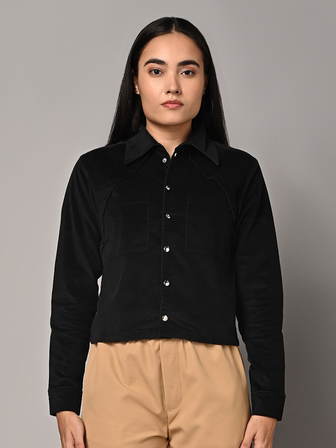 

Justin Whyte Spread Collar Casual Shirt, Black