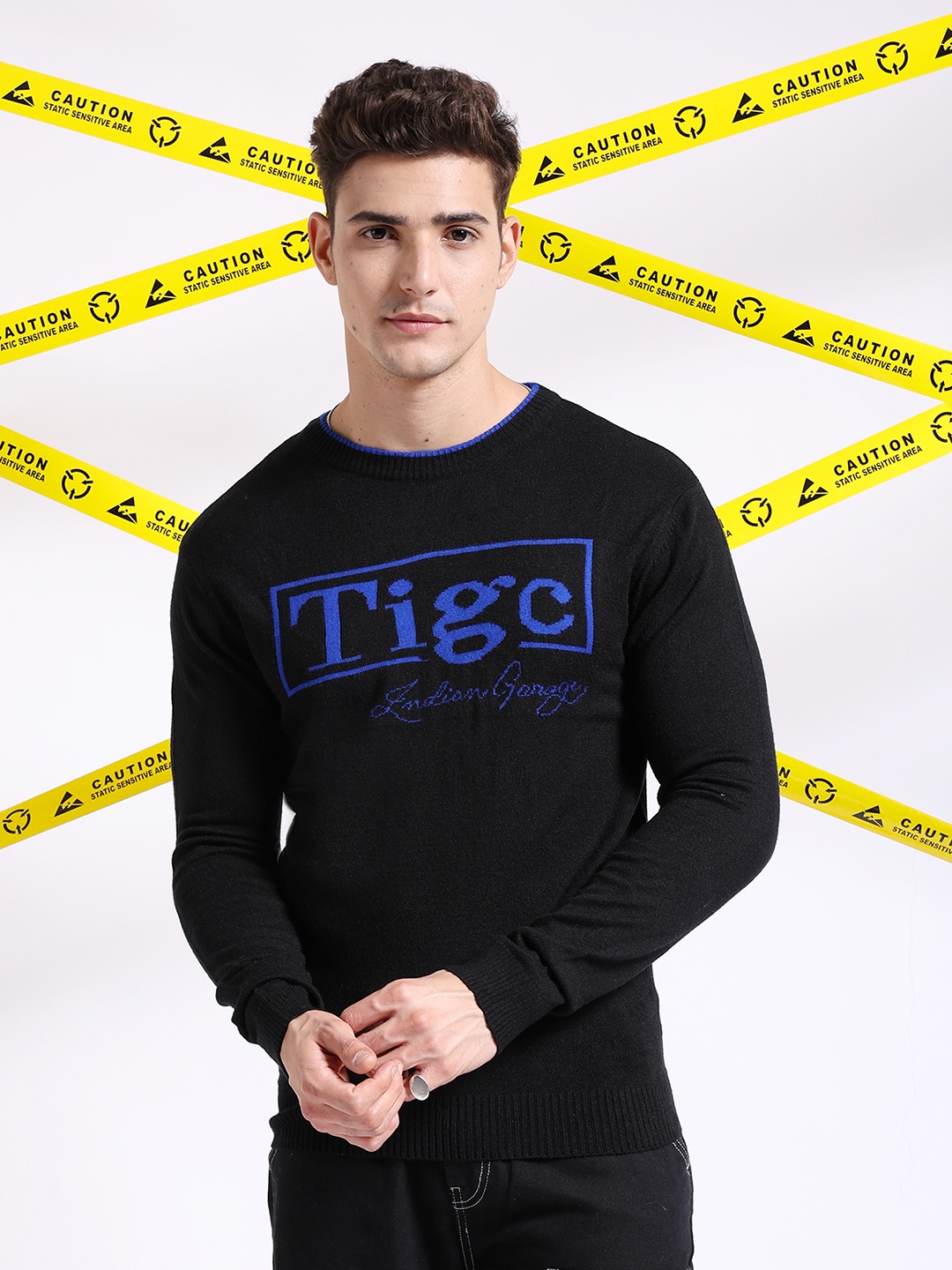 

The Indian Garage Co Typography Printed Pullover Acrylic Sweater, Black