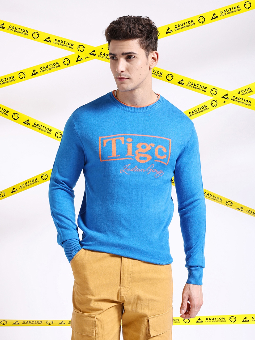 

The Indian Garage Co Typography Printed Pullover Acrylic Sweater, Blue