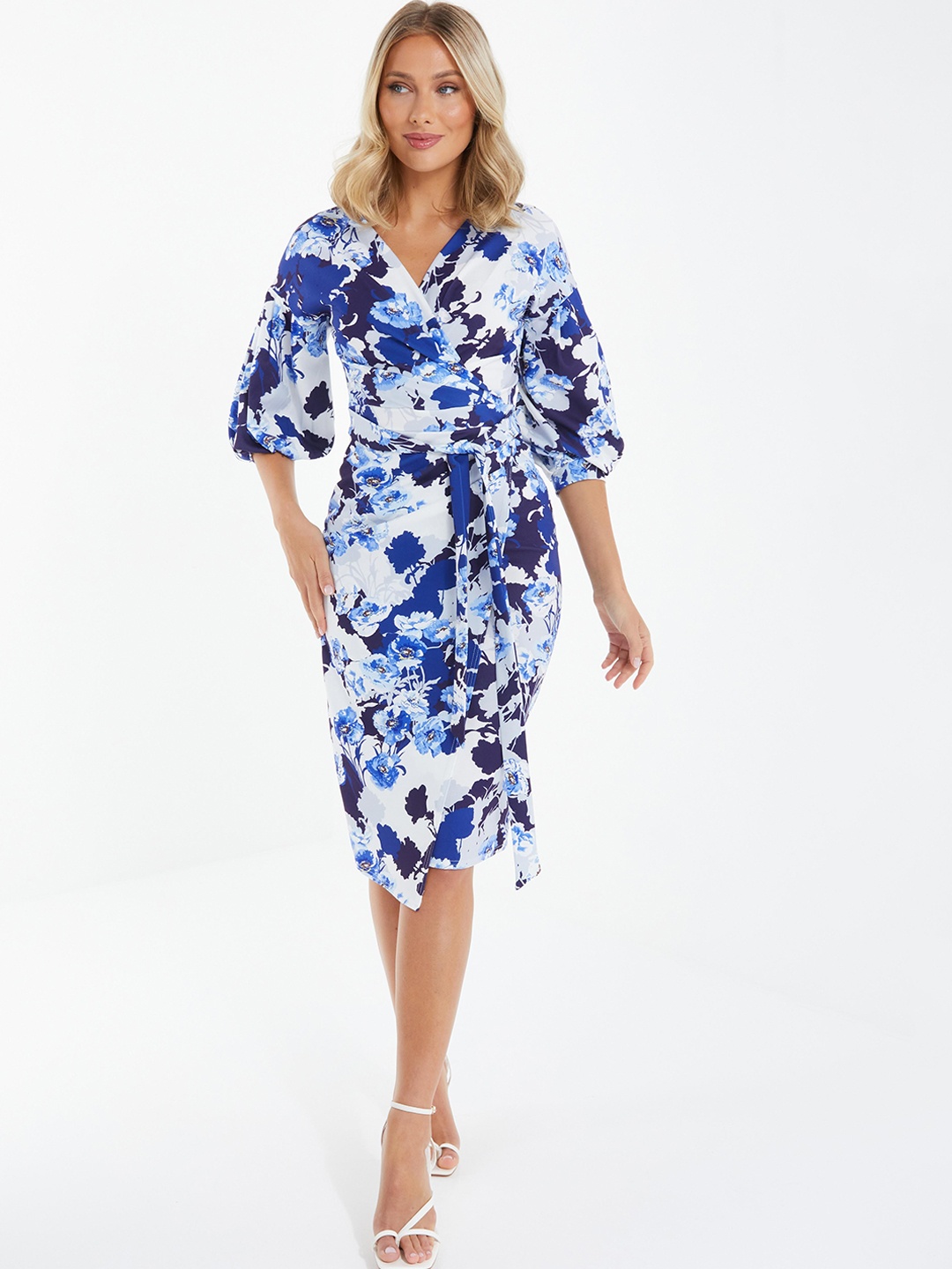 

QUIZ Floral Printed V-Neck Tie-Ups Wrap Dress, White