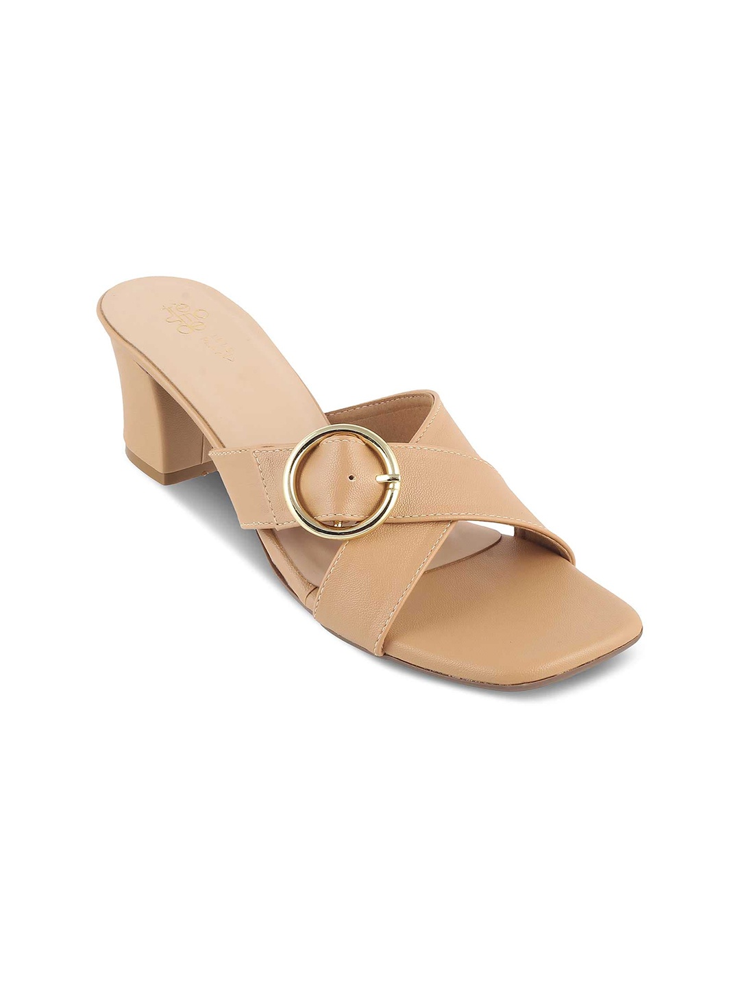 

Tresmode GLIDE Cross Strap Block Heels With Buckle Detail, Beige