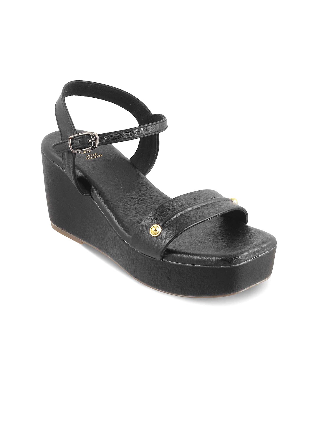 

Tresmode Amsterdam Textured Open Toe Flatform Heels, Black