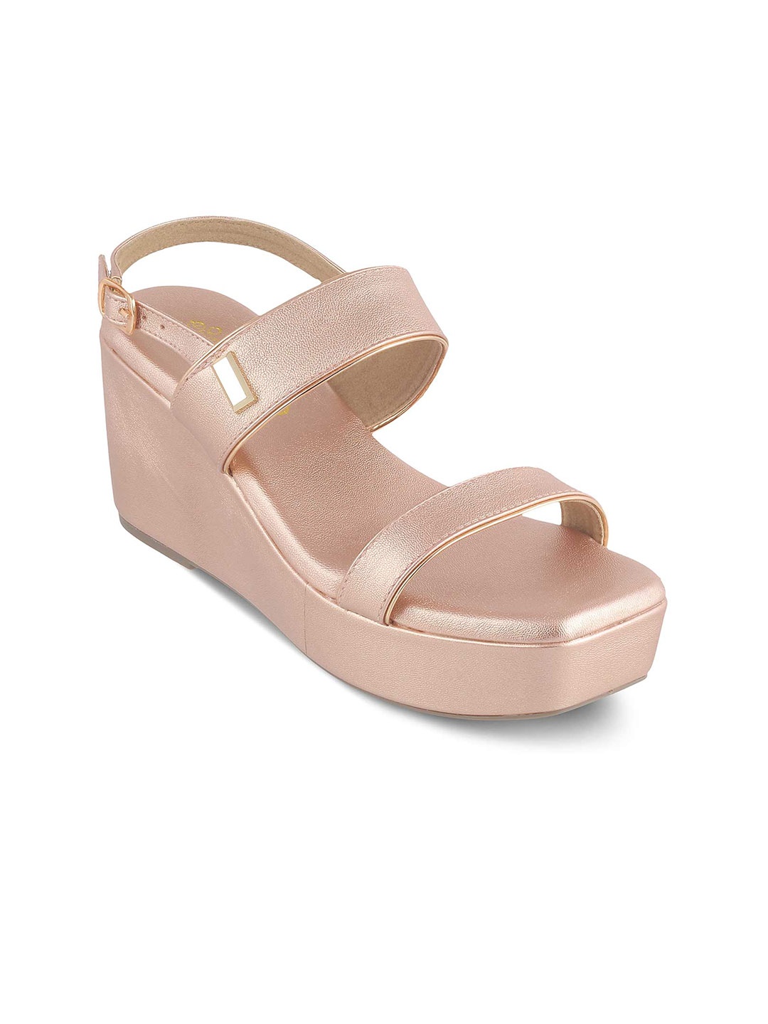 

Tresmode METEOR Two Strap Wedges With Buckle Detail, Champagne