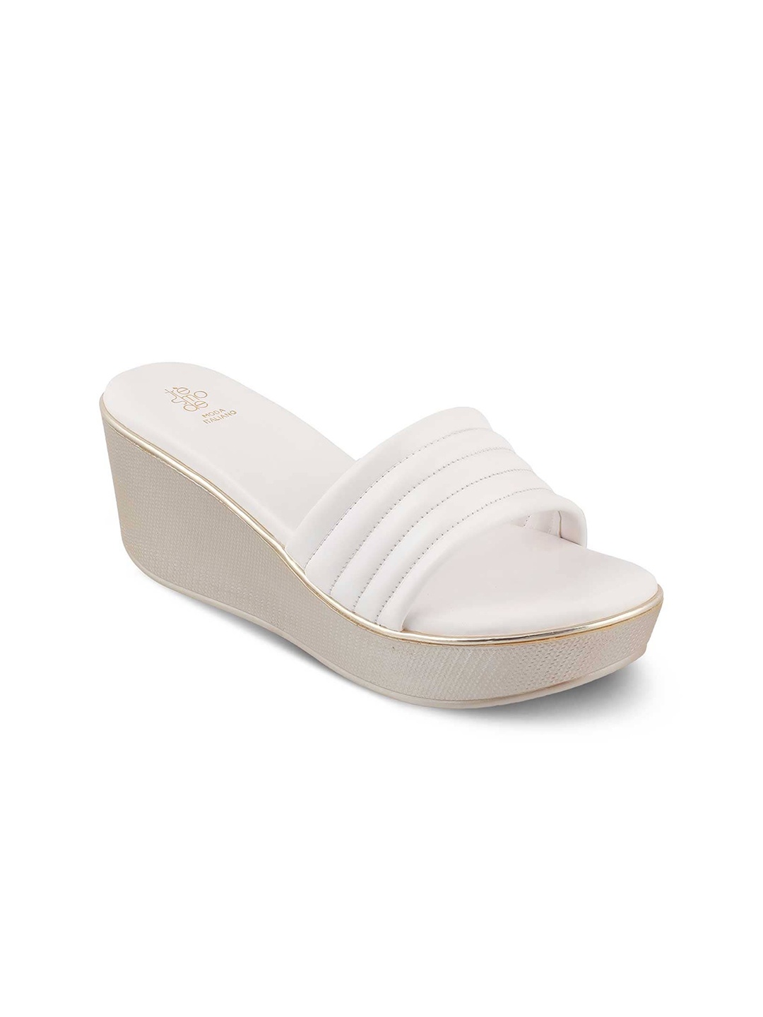 

Tresmode SKLEDGE Textured Open Toe Wedges, White