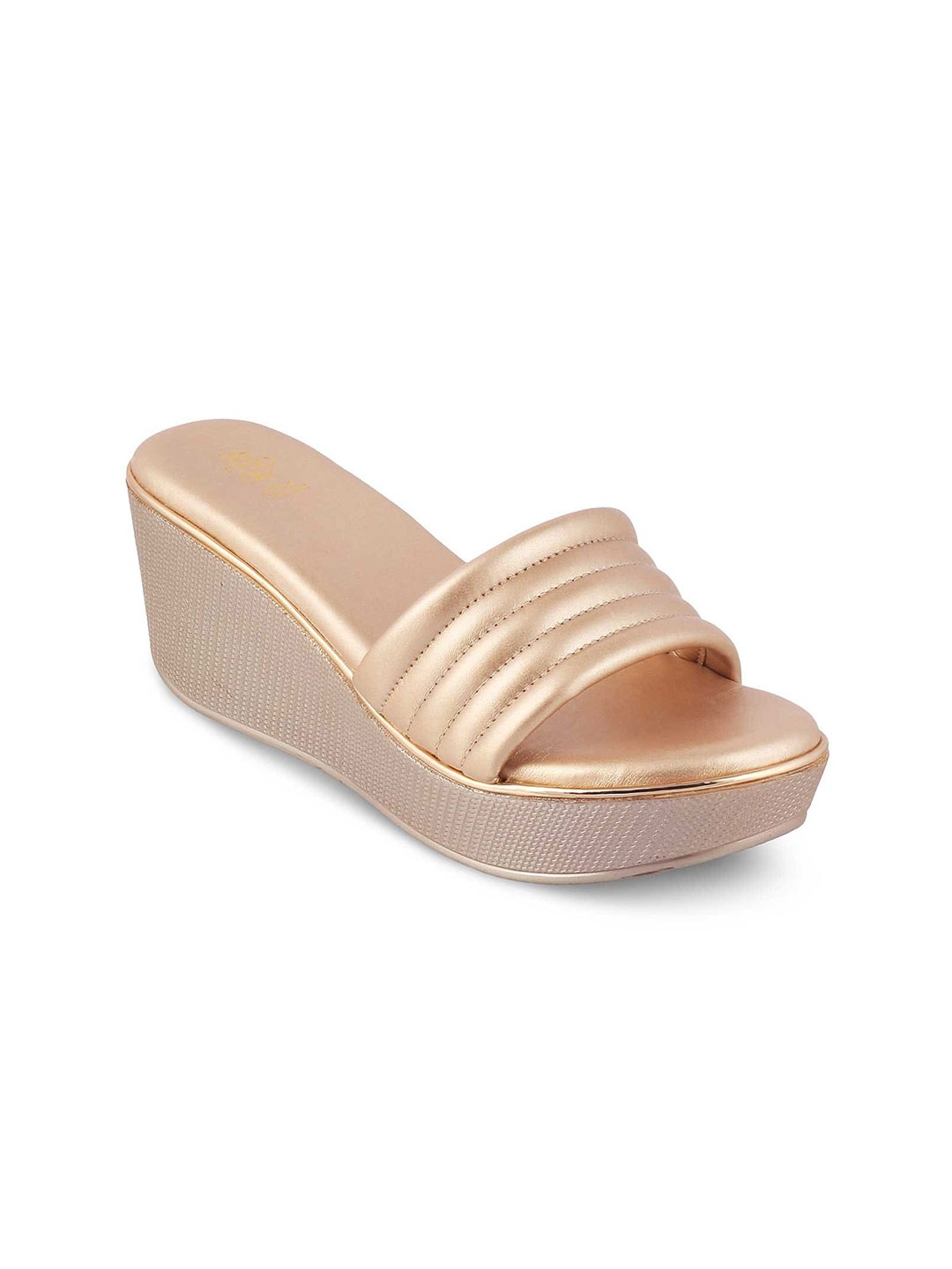 

Tresmode SKLEDGE Textured Open Toe Wedges, Champagne
