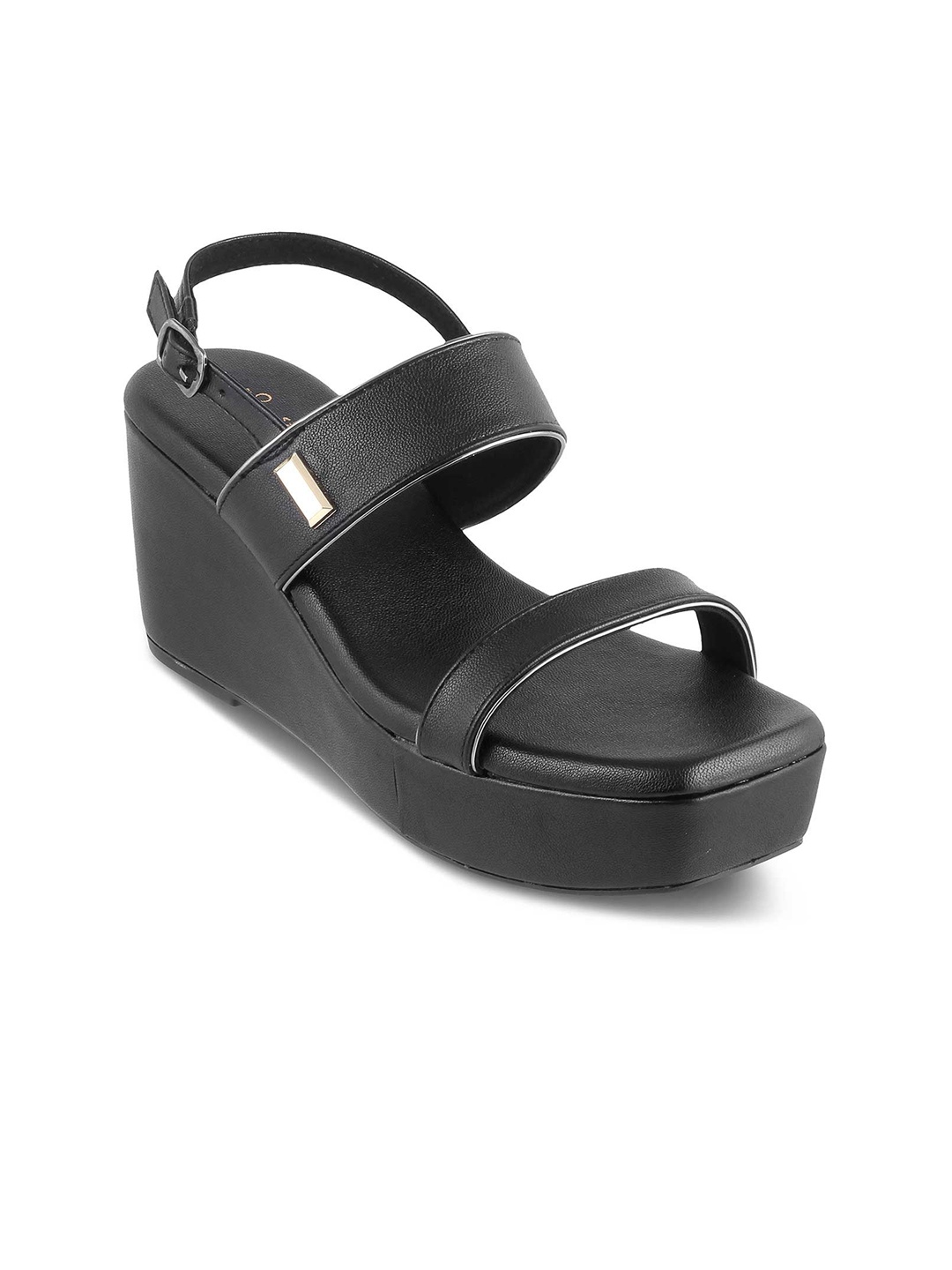 

Tresmode METEOR Embellished Two Strap Wedges With Buckle Detail, Black