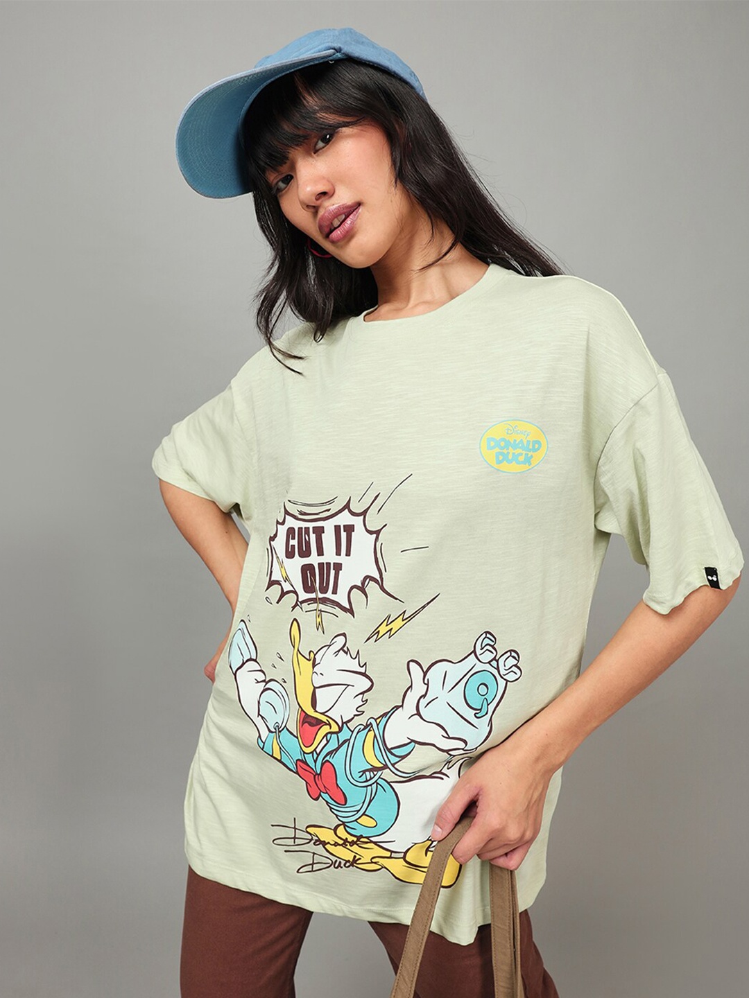 

Bewakoof Air 1.0 Donald Duck Graphic Printed Oversized T-shirt, Green