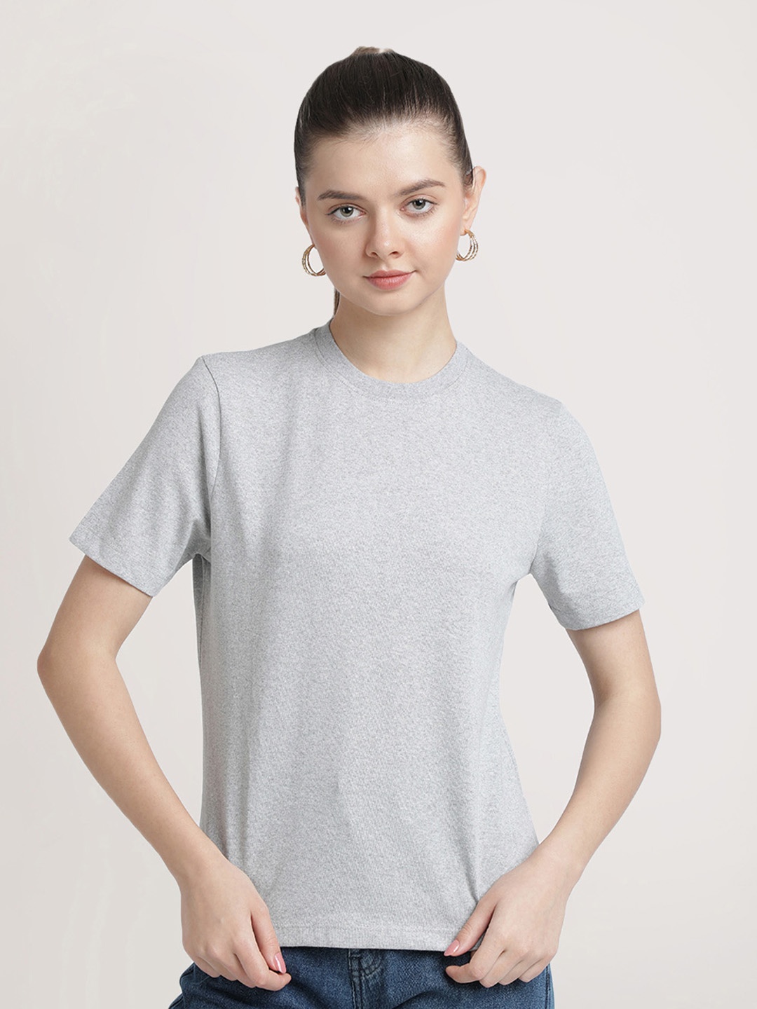 

Bene Kleed Round Neck Short Sleeve T-shirt, Grey melange