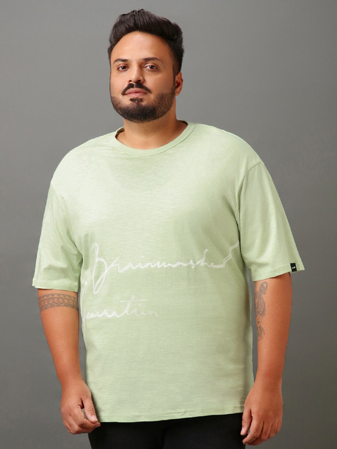 

Bewakoof Air 1.0 Gen Typography Oversized Plus Size T-shirt, Green