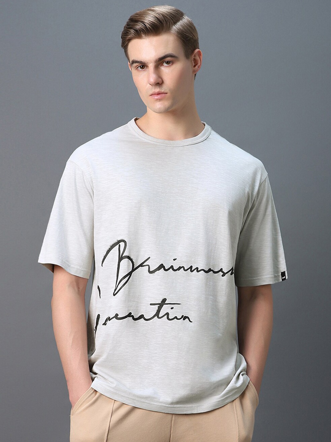 

Bewakoof Air 1.0 Gen Typography Oversized Printed T-shirt, Grey
