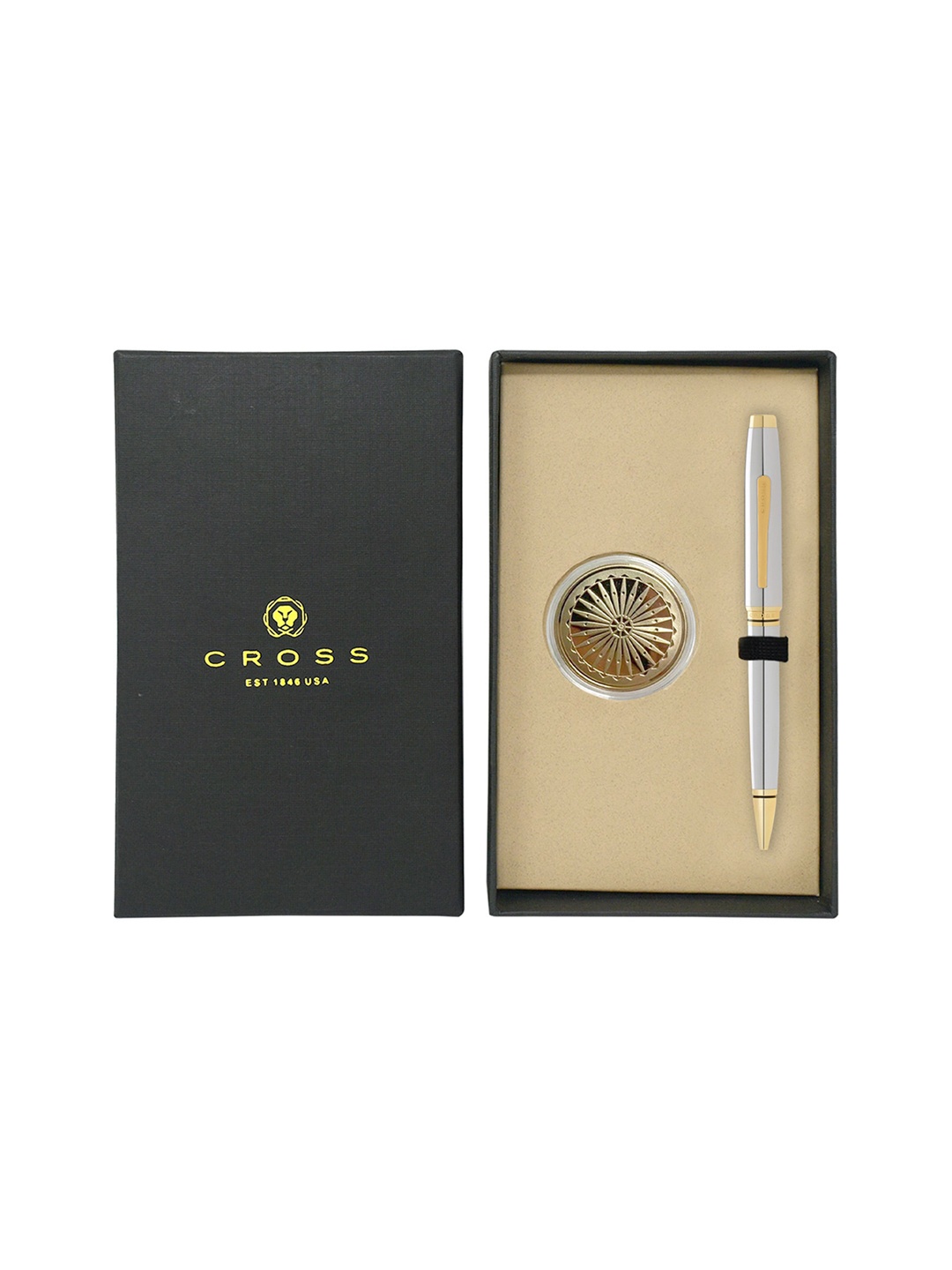 

Cross Chrome-Toned Ball Point Pen + Chakra Coin, Silver
