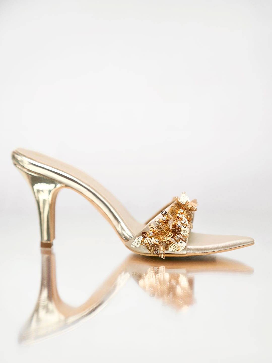 

Signature Sole Embellished Party Open Toe Slim Heels, Gold