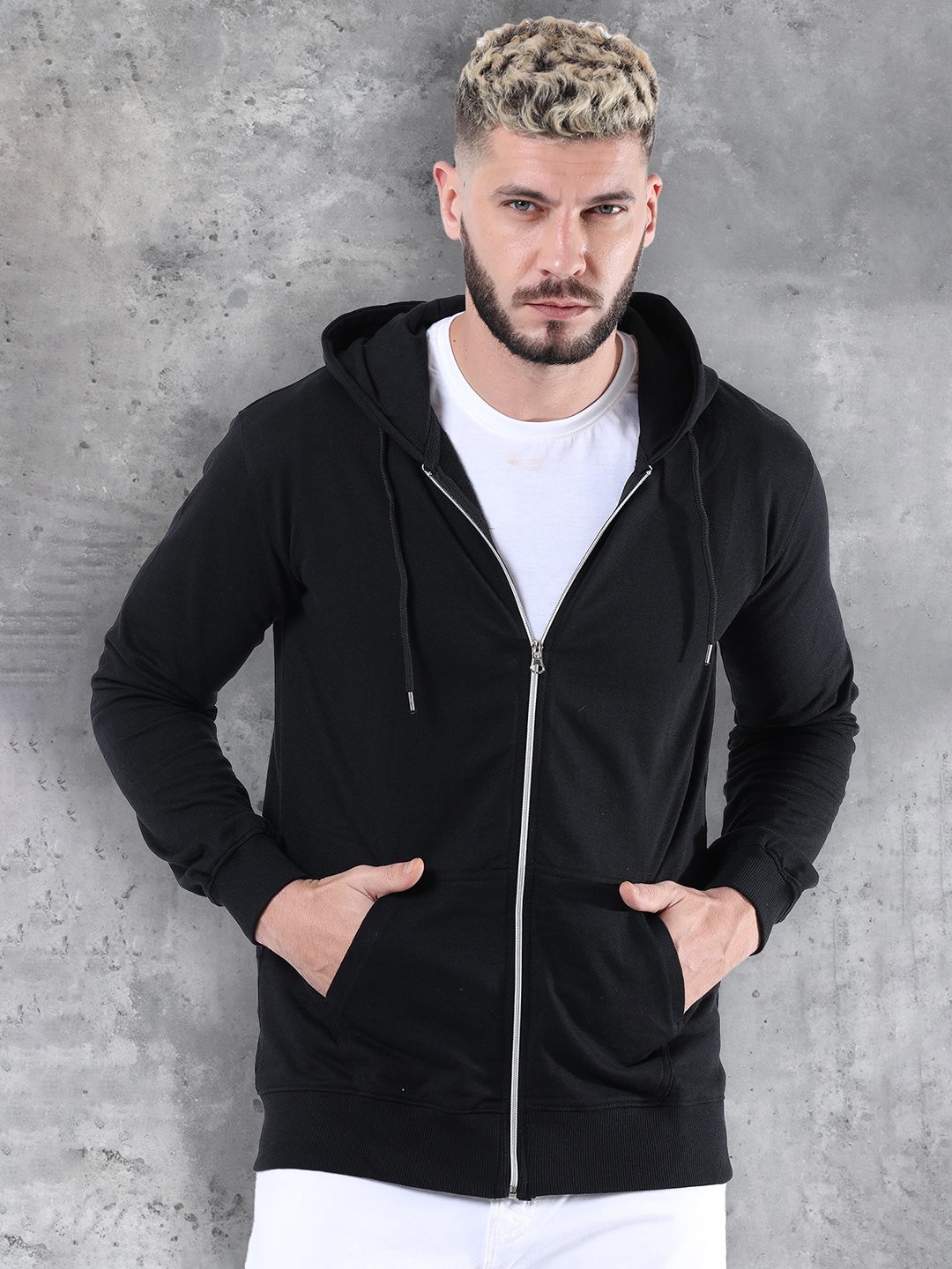 

fanideaz Hooded Long Sleeves Front-Open Sweatshirt, Black