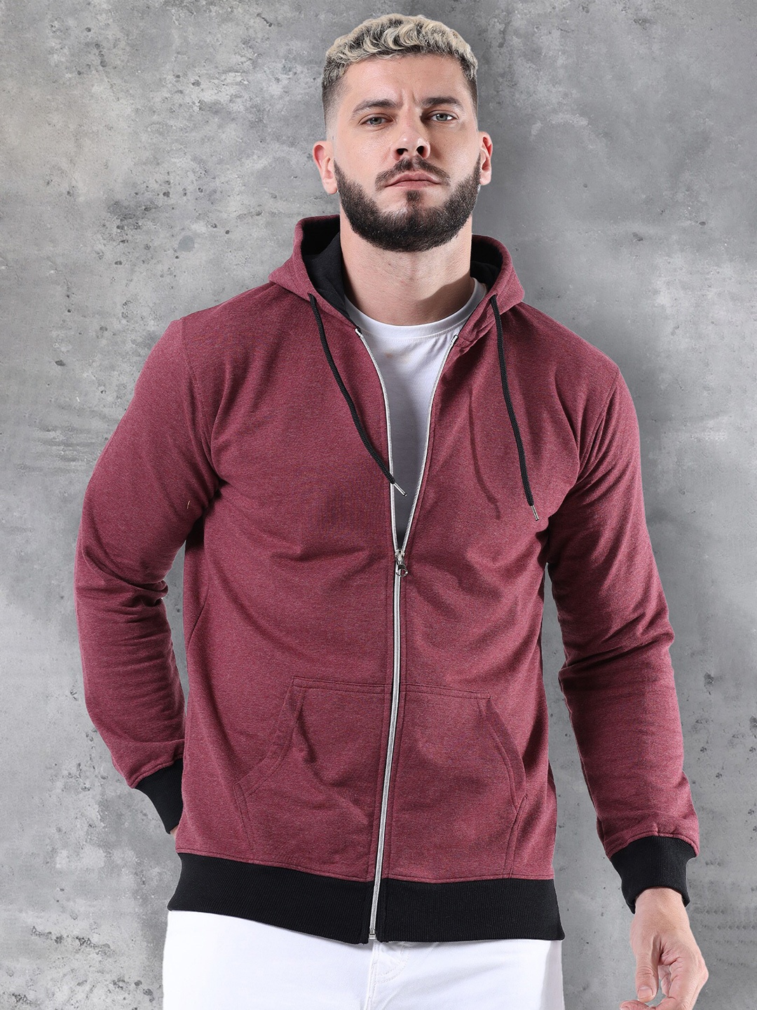 

fanideaz Hooded Long Sleeves Front-Open Sweatshirt, Maroon