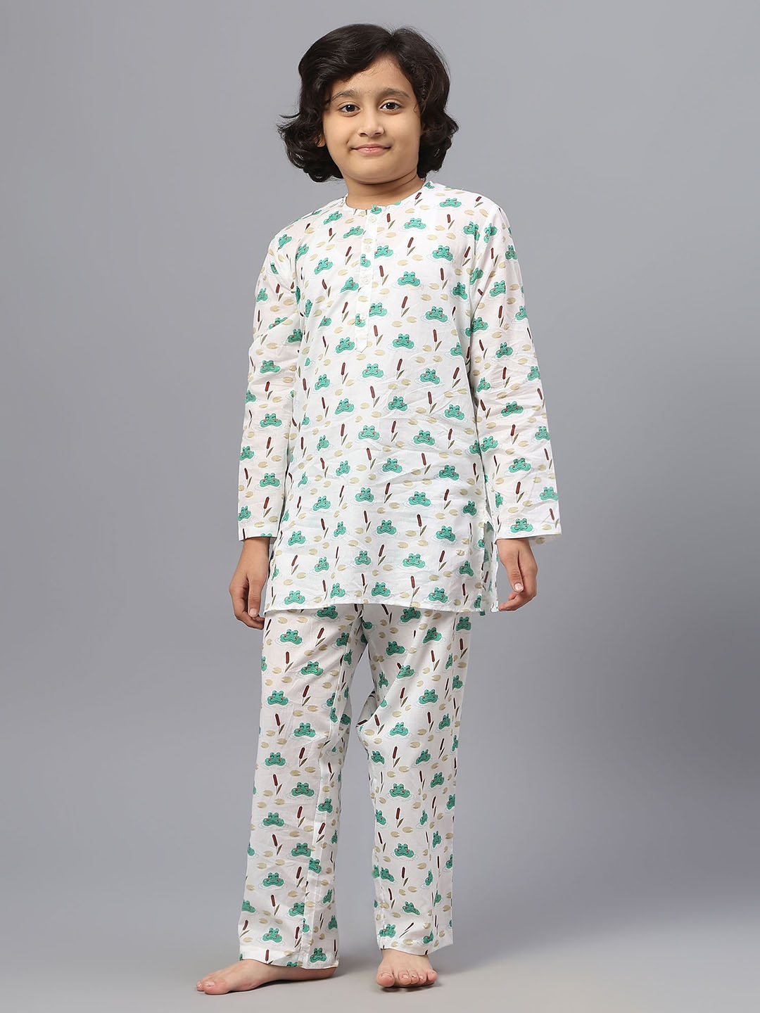 

Kiddiekid Kids Graphic Printed Pure Cotton Night Suit, White