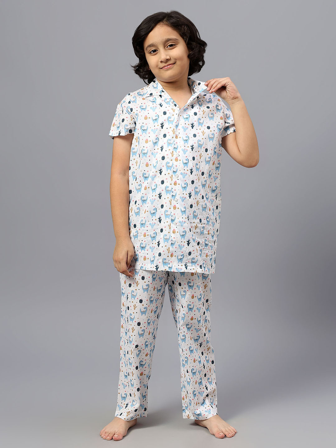 

Kiddiekid Kids Graphic Printed Pure Cotton Night Suit, White