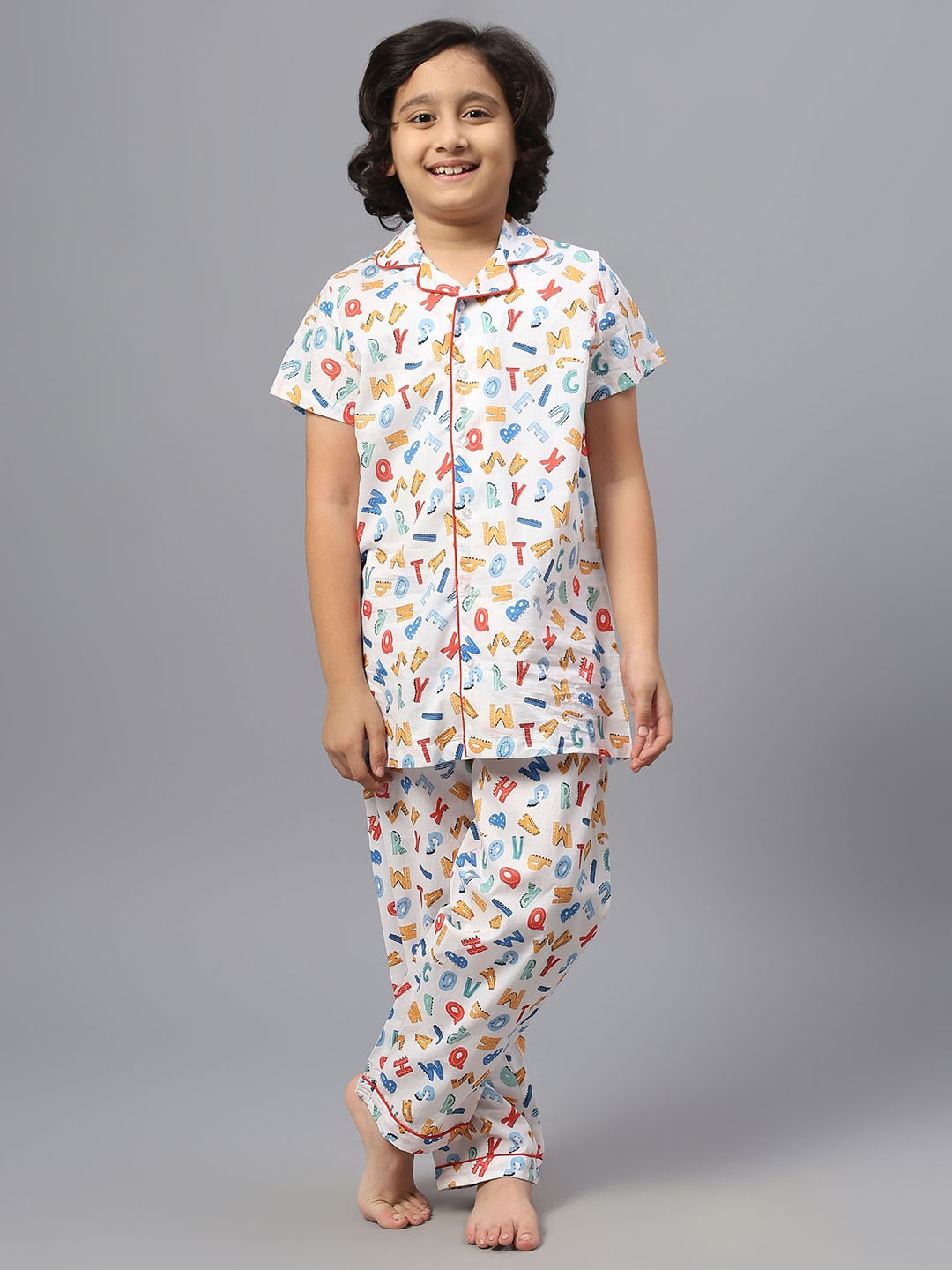 

Kiddiekid Unisex Kids Typography Printed Pure Cotton Shirt & Pyjamas, White