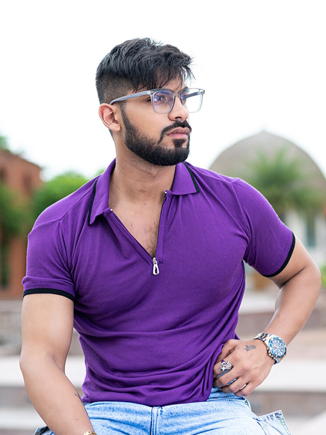 

Tistabene Relaxed Fit Polo Collar Cotton T-shirt, Purple