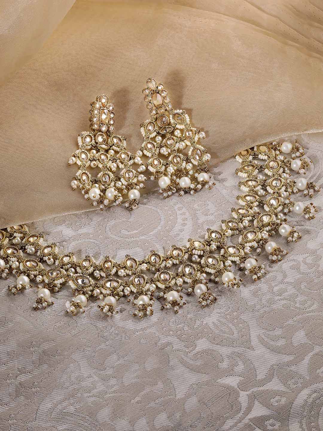 

Rubans Gold-Plated AD Studded Pearls Beaded Jewellery Set