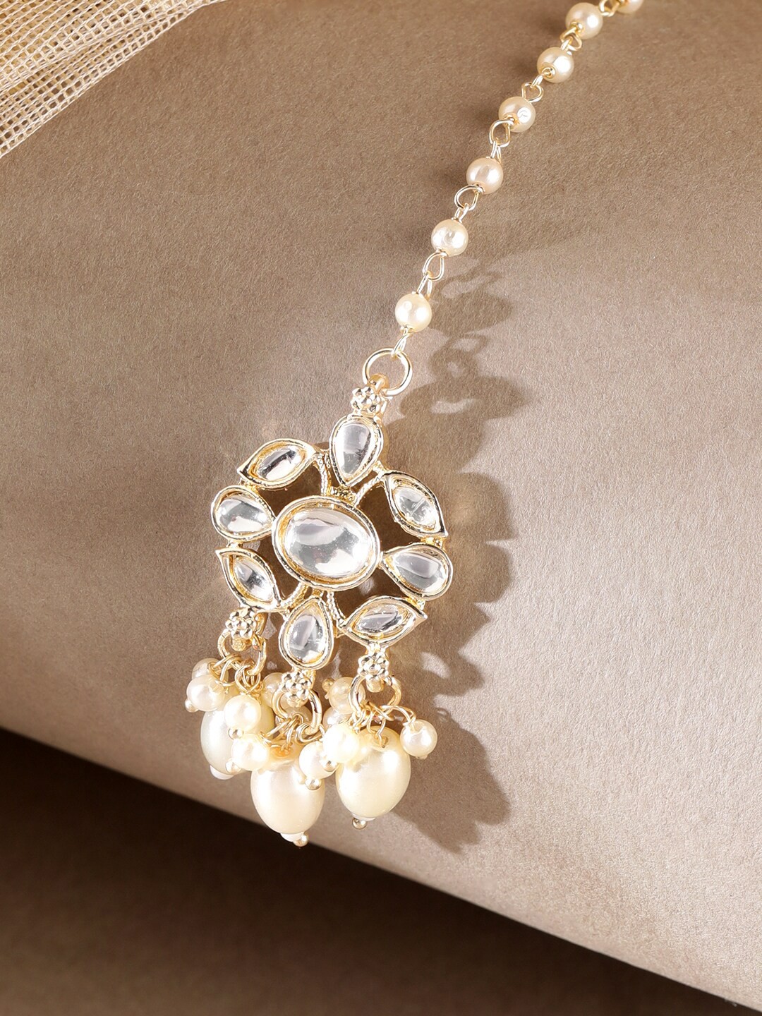 

Rubans 22K Gold-Plated Kundan Studded & Beaded Maang Tikka