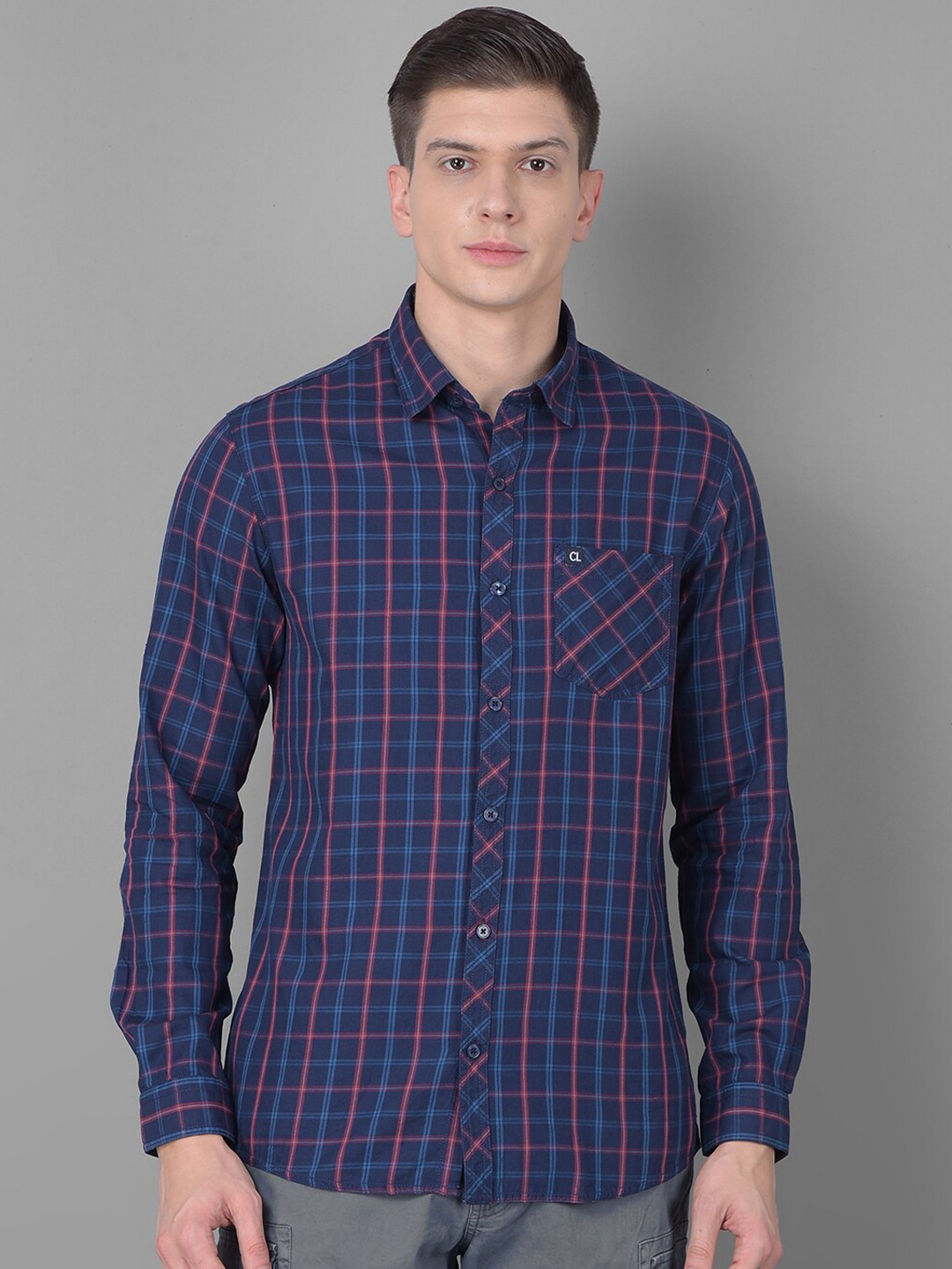 

Canary London Smart Slim Fit Tartan Checks Twill Cotton Casual Shirt, Blue