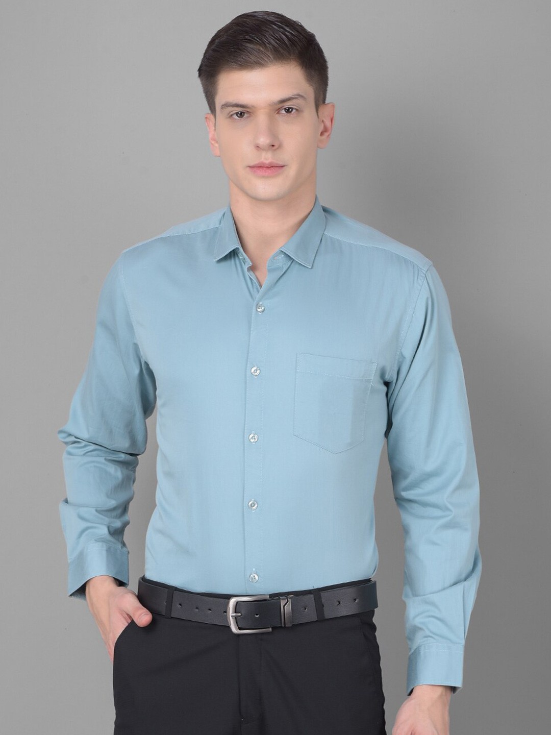 

Canary London Smart Spread Collar Satin Cotton Formal Shirt, Blue