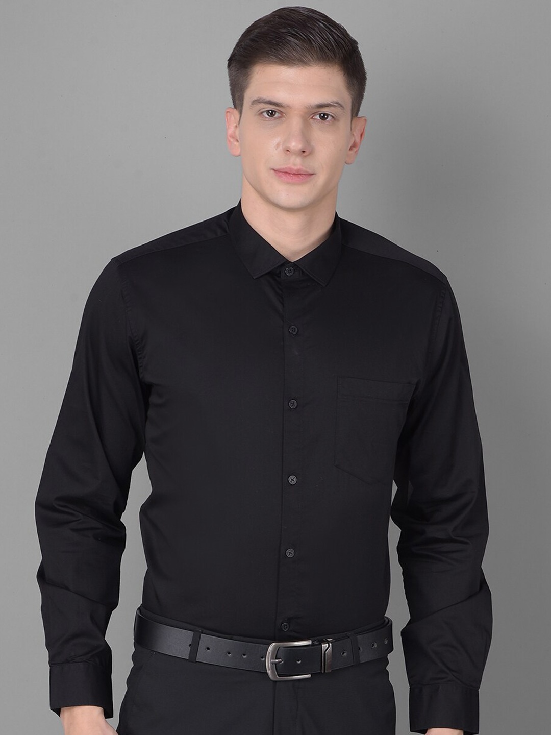 

Canary London Smart Spread Collar Long Sleeves Satin Formal Shirt, Black
