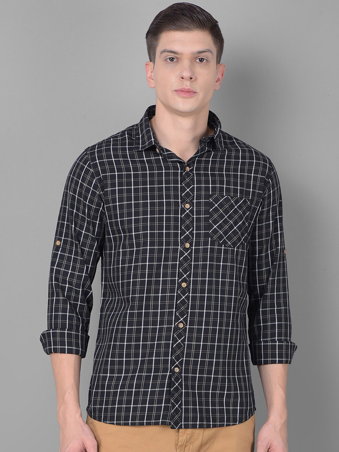 

Canary London Smart Slim Fit Grid Tattersall Checks Twill Cotton Casual Shirt, Black