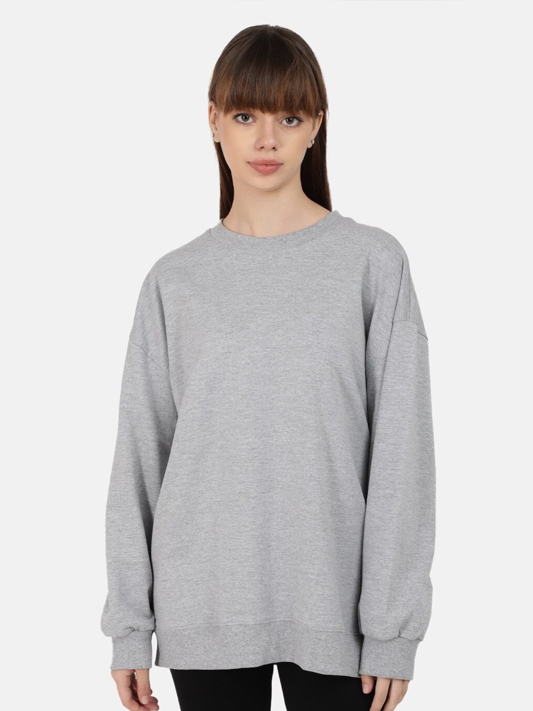 

Bene Kleed Women Round Neck Oversize Pure Cotton Pullover Sweatshirt, Grey