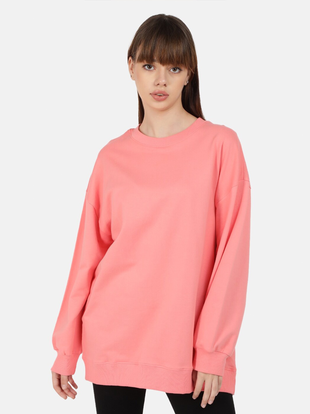 

Bene Kleed Women Round Neck Oversize Pure Cotton Pullover Sweatshirt, Peach