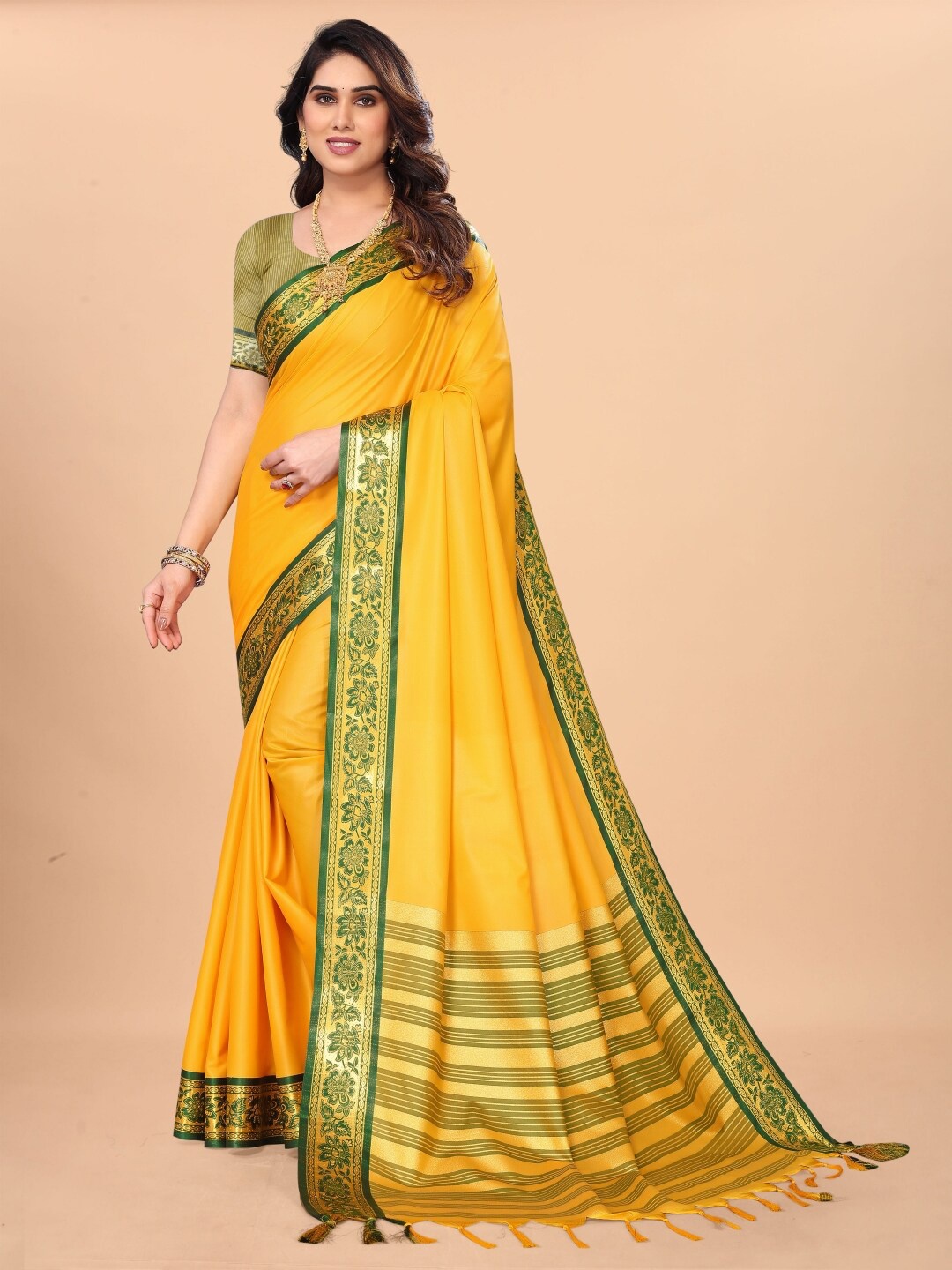 

Paramparik Textile Zari Pure Silk Bomkai Silk Saree, Gold
