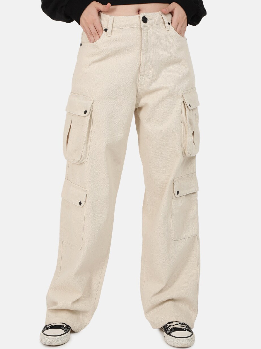 

Bene Kleed Women Relaxed Fit High-Rise Clean Look Pure Cotton Jeans, Beige
