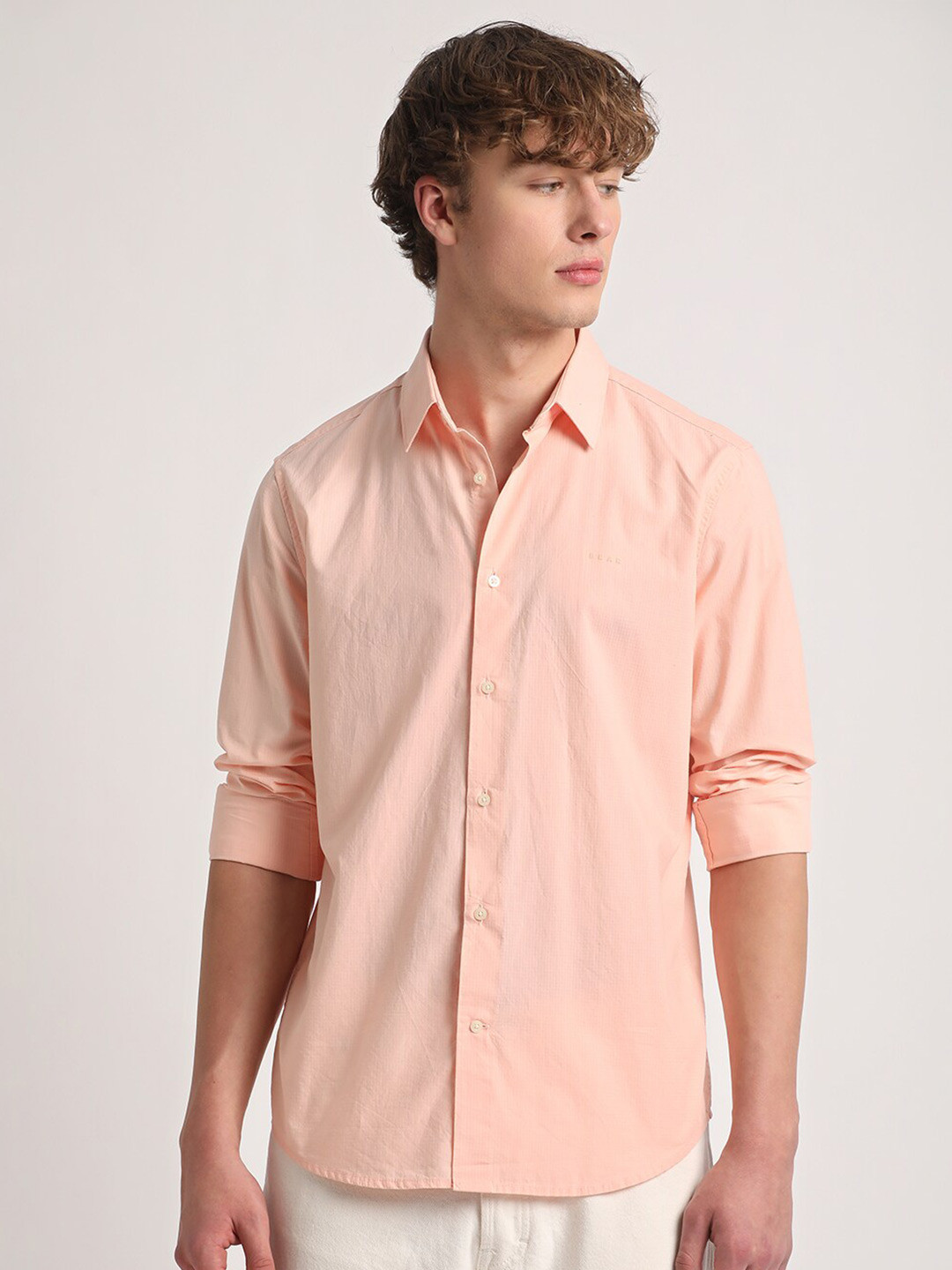 

THE BEAR HOUSE Slim Fit Pure Cotton Casual Shirt, Peach
