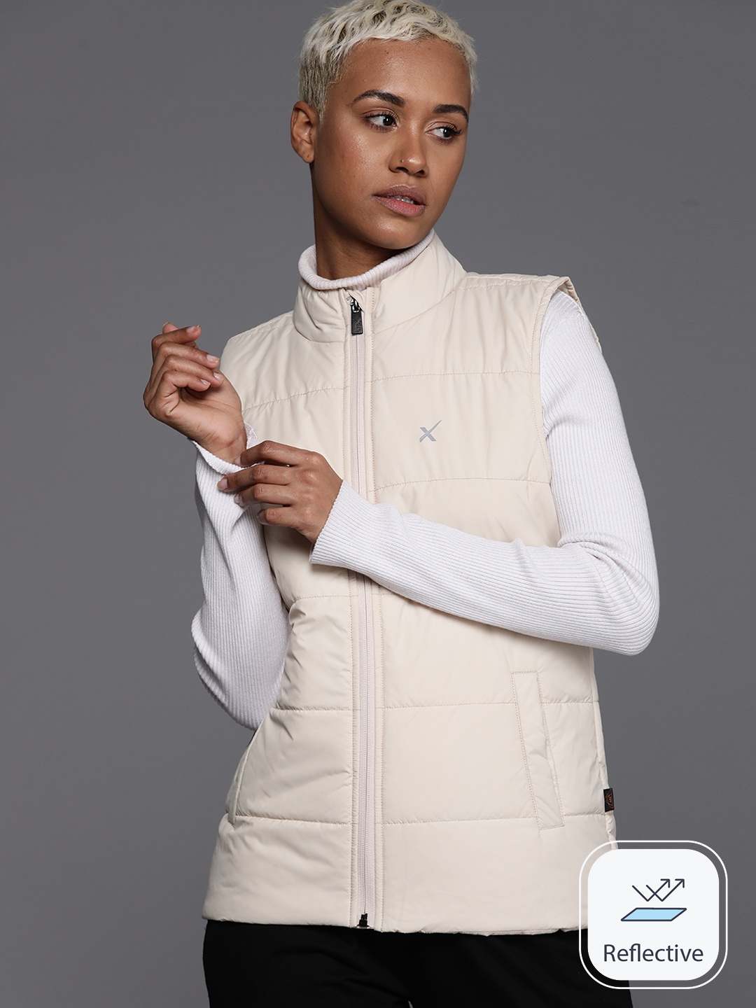 

HRX by Hrithik Roshan Puffer Jacket with Reflective Detail, Cream