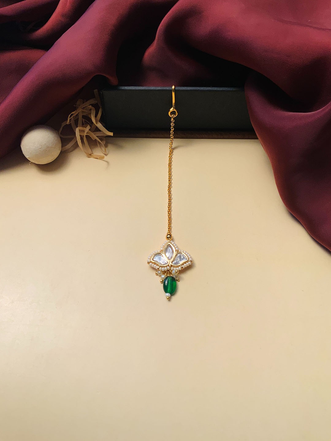

ABDESIGNS Gold-Plated Stone-Studded & Beaded Maang Tikka