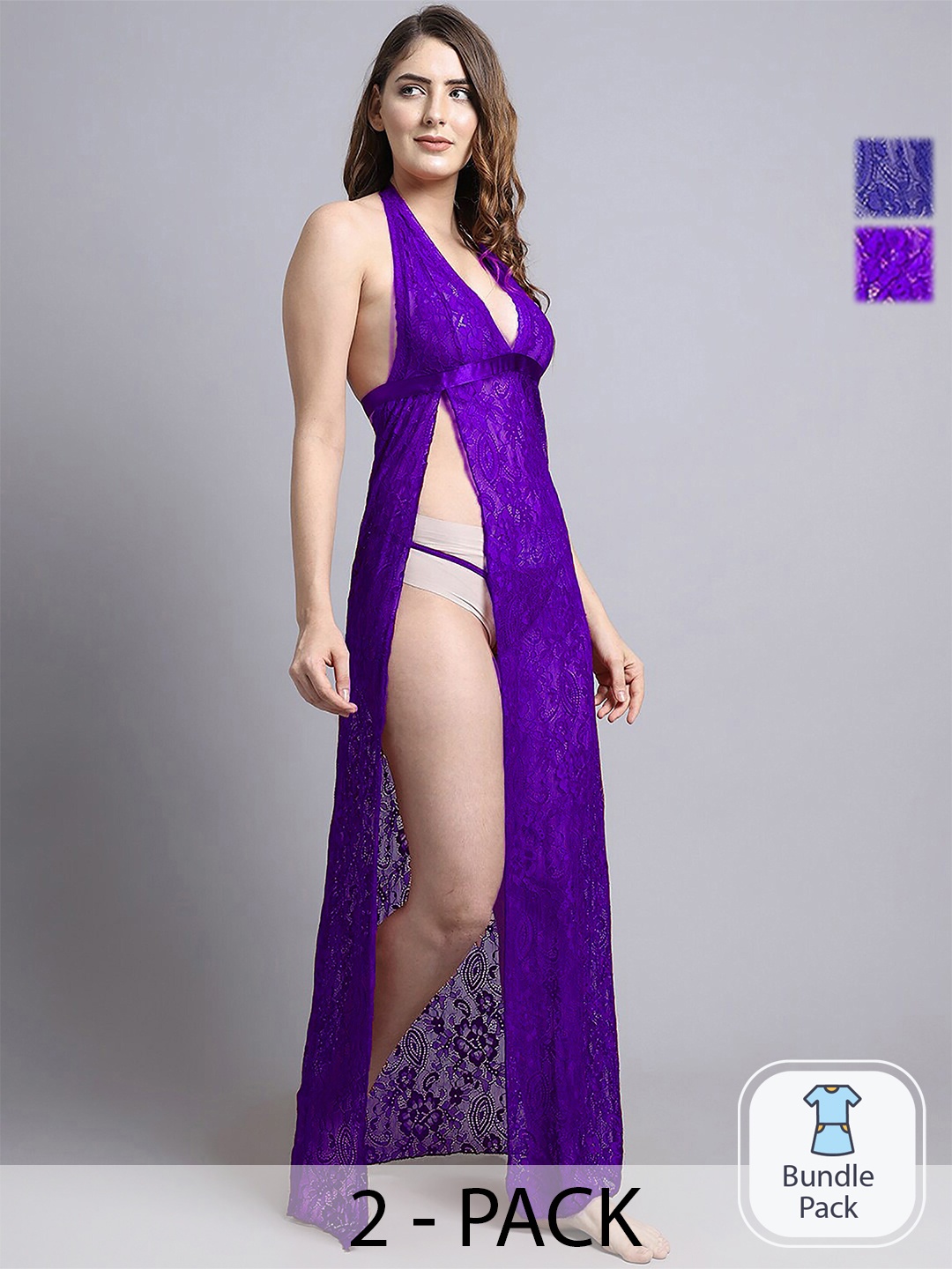 

Aamarsh Pack Of 2 Self Design Halter Neck Baby Doll, Purple
