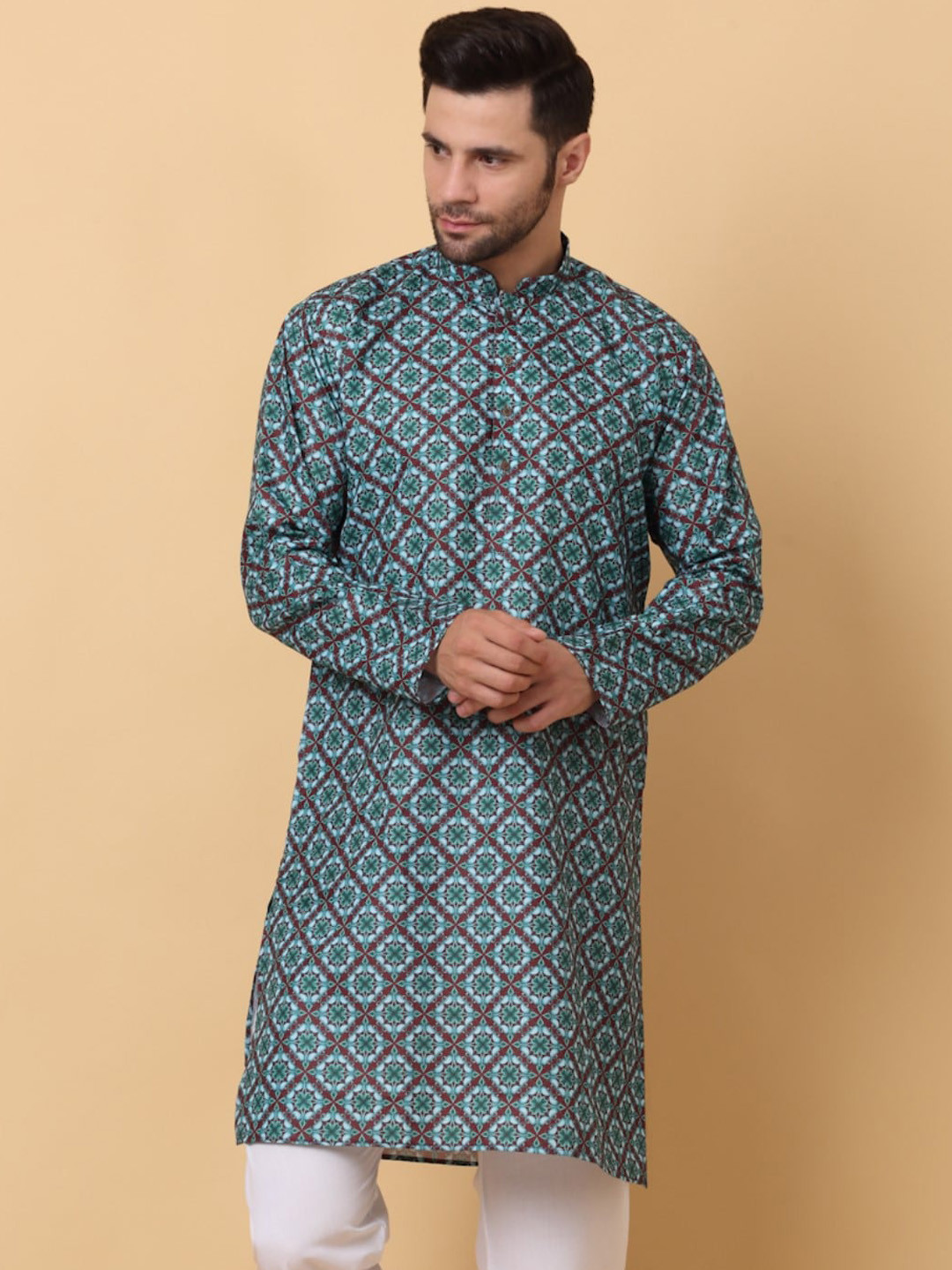 

KRAFT INDIA Ethnic Motifs Printed Straight Kurta, Green