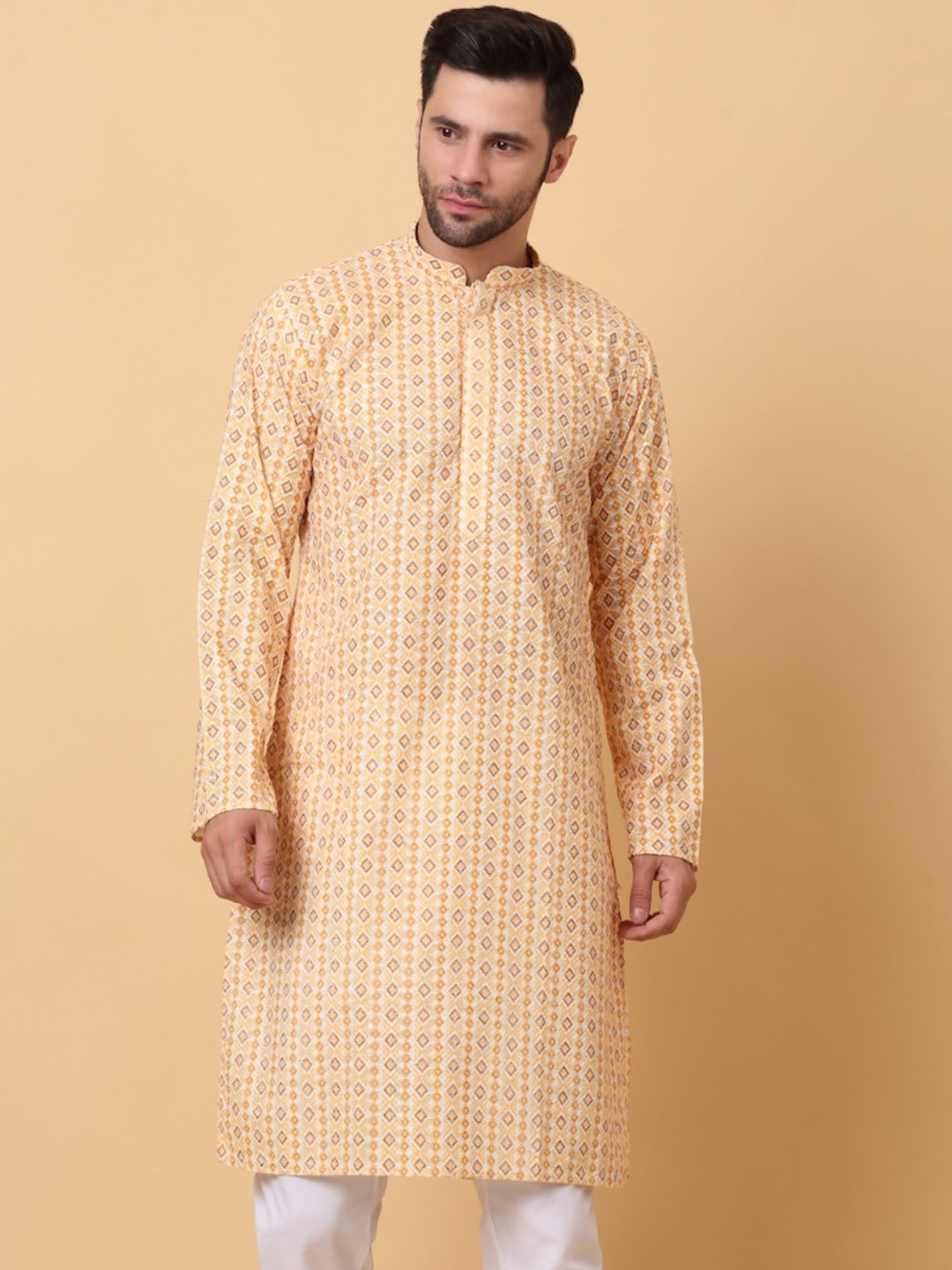 

KRAFT INDIA Geometric Printed Straight Kurta, Yellow