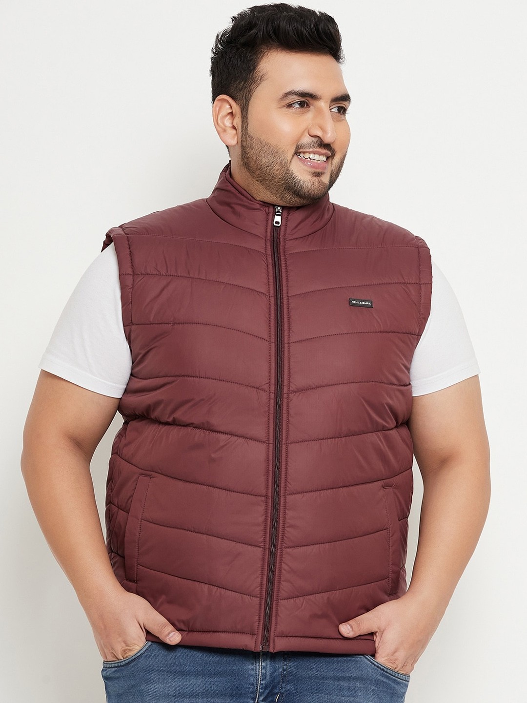 

BETTER THINK Plus Size Mock Collar Lightweight Padded Jacket, Maroon