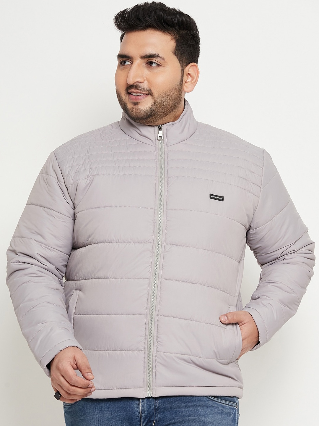 

BETTER THINK Plus Size Mock Collar Lightweight Padded Jacket, Grey